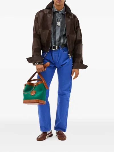 Versace Brown Blouson Leather Patchwork Cropped Jacket In Brown