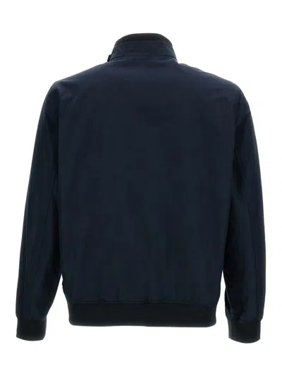 Woolrich High Collar Blue Bomber Jacket With Two-way Zip Closure In Blue