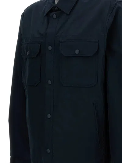 Woolrich High Collar Blue Bomber Jacket With Two-way Zip Closure In Blue