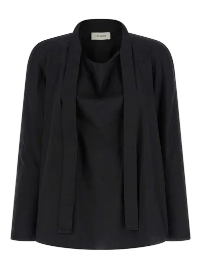 Lemaire Cotton-silk Blend With Knotted Scarf Blouse In Black
