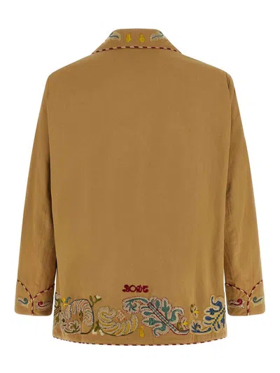 Bode Feather Runner Smoking Embroidered Blazer In Brown