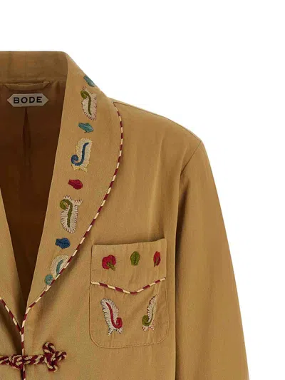 Bode Feather Runner Smoking Embroidered Blazer In Brown