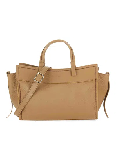 Visonà Brown Queen Rectangular Pebbled Leather Handbag In Brown