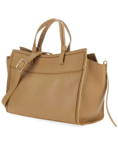 Visonà Brown Queen Rectangular Pebbled Leather Handbag In Brown