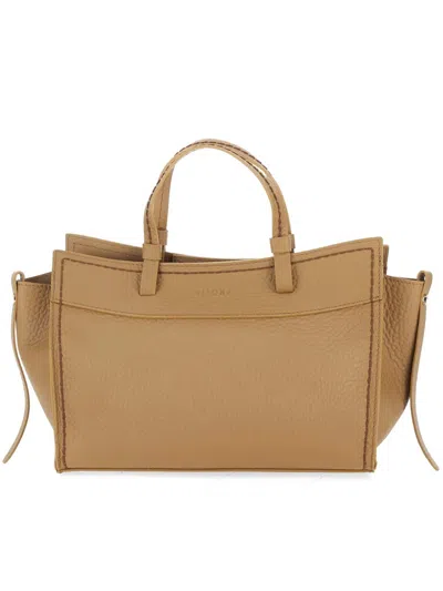 Visonà Brown Queen Rectangular Pebbled Leather Handbag In Brown