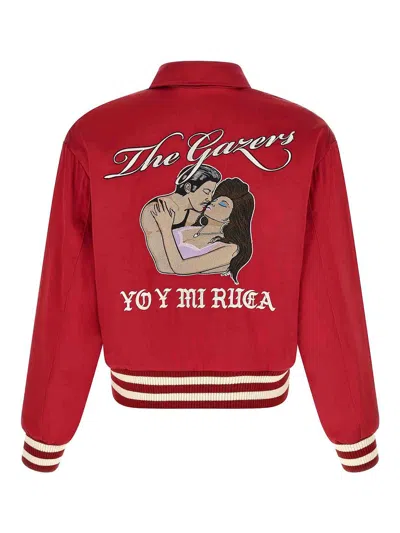 Second / Layer Aces Satin Club Puffer Jackets Red In Red