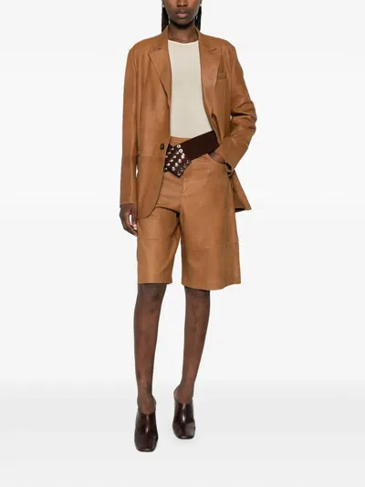 Tela Brown Golde Tailored Structured Polyester Jacket In Brown