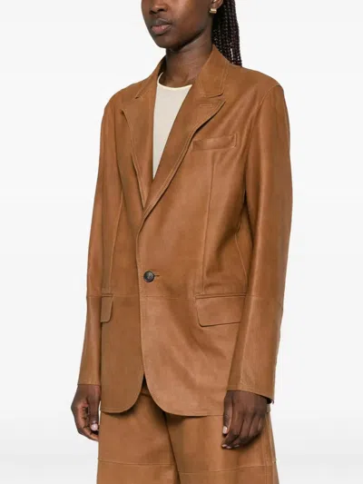 Tela Brown Golde Tailored Structured Polyester Jacket In Brown