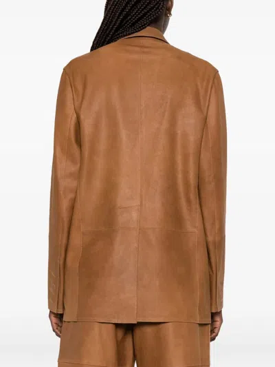 Tela Brown Golde Tailored Structured Polyester Jacket In Brown