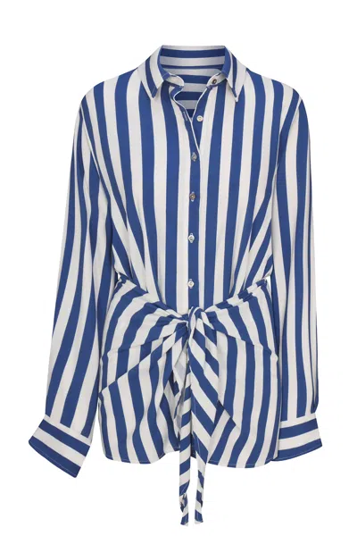 Anemos L.a. Button-down Wrap Mini Dress In Striped Stretch Twill In Blue