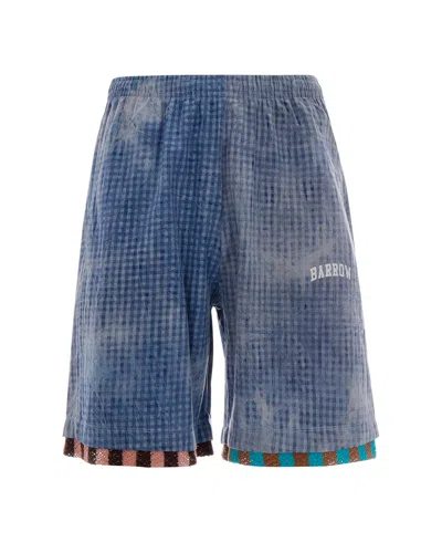 Barrow Chambray Unisex Shorts Checkered Pattern Pockets In Blue