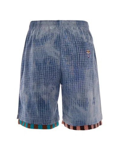 Barrow Chambray Unisex Shorts Checkered Pattern Pockets In Blue