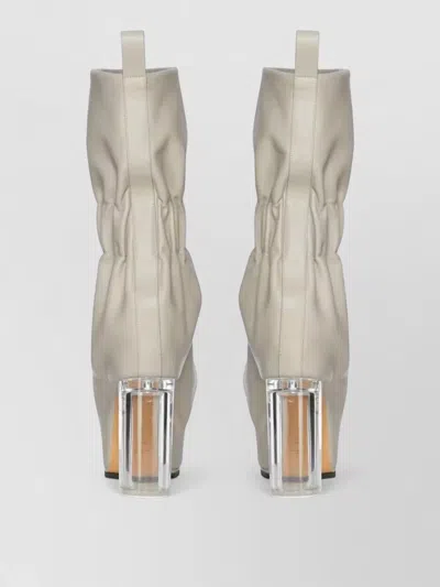 Rick Owens Leather Cuffed Pull On Boots Ruched In Neutral