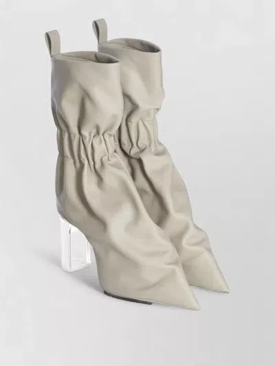 Rick Owens Leather Cuffed Pull On Boots Ruched In Neutral