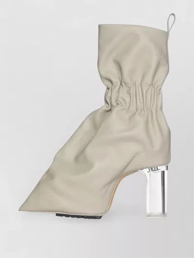 Rick Owens Leather Cuffed Pull On Boots Ruched In Neutral