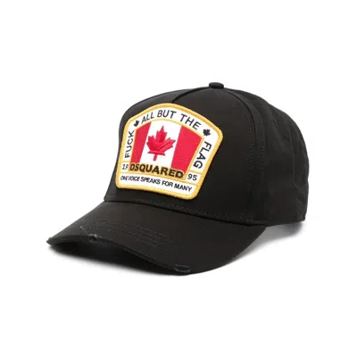 Dsquared2 Flag Patch Cotton Canvas Baseball Hat In Black