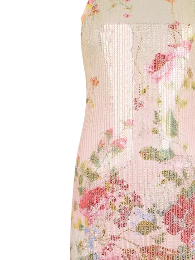 Roberto Cavalli Miami Flowers Print Sequined Mini Dress In Neutral