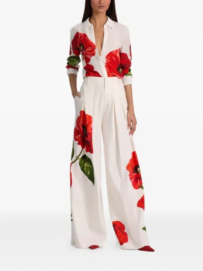 Alice And Olivia Blaire High-rise Pleated Trousers In White