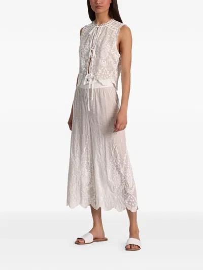 Alice And Olivia Elba Embroidered Pull-on Trousers In White