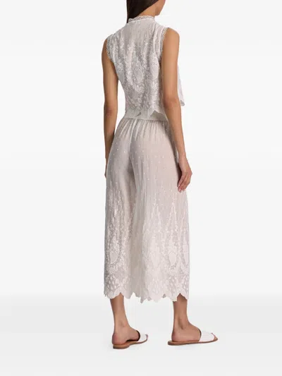 Alice And Olivia Elba Embroidered Pull-on Trousers In White
