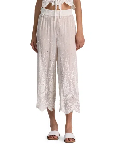 Alice And Olivia Elba Embroidered Pull-on Trousers In White