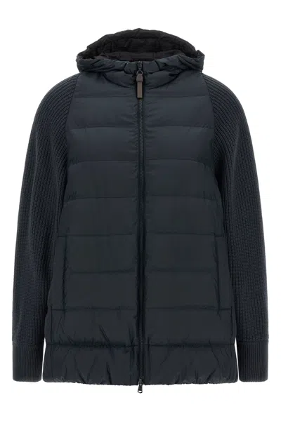 Brunello Cucinelli Shiny Zipped Pull Down Jacket In Blue