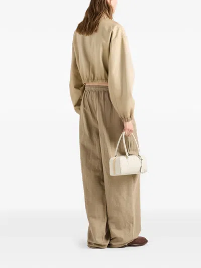 Prada Drawstring Cotton-linen Pants In Nude