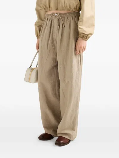 Prada Drawstring Cotton-linen Pants In Nude