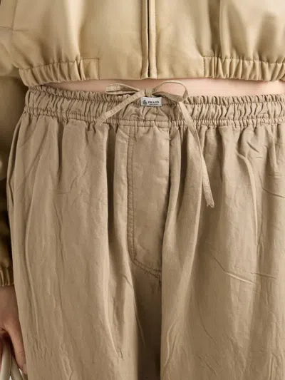 Prada Drawstring Cotton-linen Pants In Nude