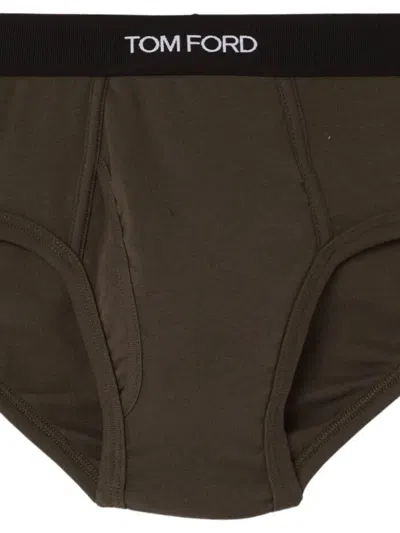 Tom Ford Logo-waistband Briefs In Brown