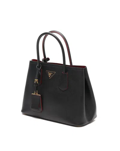 Prada Medium Double Saffiano Bag In Black
