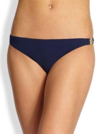 Shop Tory Burch Swim Logo Bikini Bottom In Navy