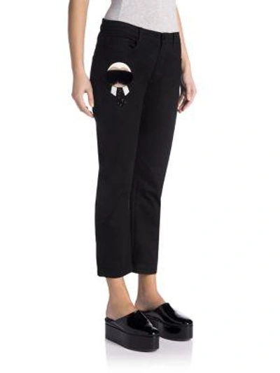 Shop Fendi Karlito Fur-detail Cropped Jeans In Black