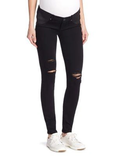 Shop Paige Maternity Verdugo Distressed Skinny Maternity Jeans In Black Shadow Destructed