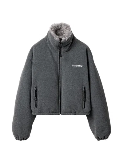 Miu Miu Fleece Down Jacket In Gray