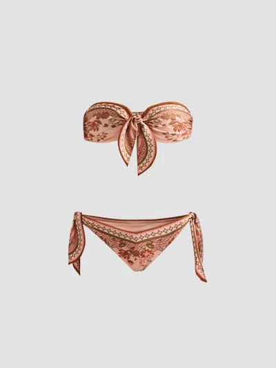 Zimmermann Womens Pink Paisley Floral Aster Scarf Tie Bikini Set Xs In Pink