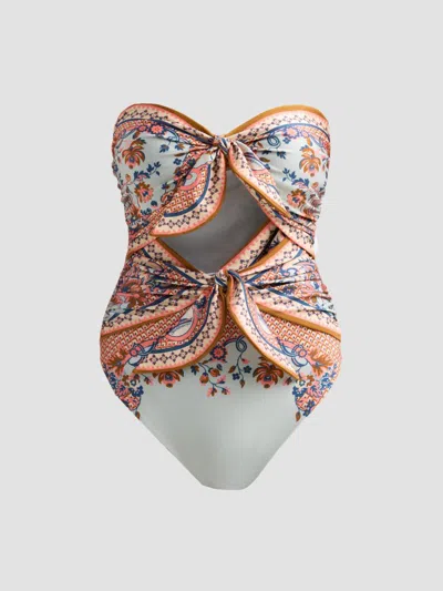 Zimmermann Aster One-piece Floral Swimsuit In Blue