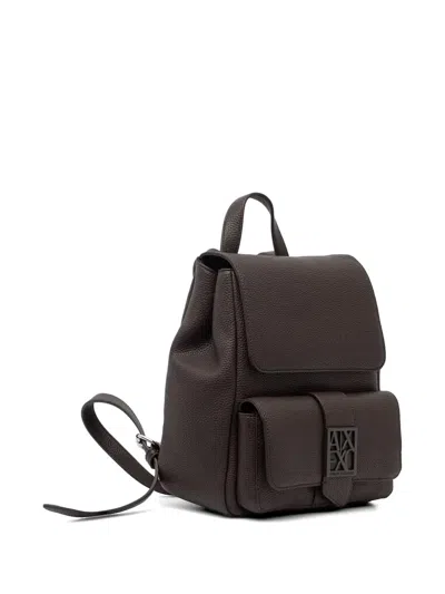 Armani Exchange Logo-plaque Pebbled-effect Backpack In Brown