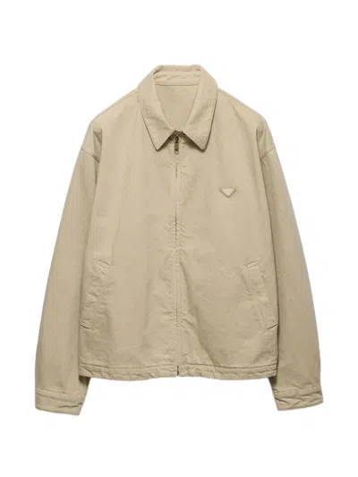 Prada Old Denim Blouson Jacket In Neutral