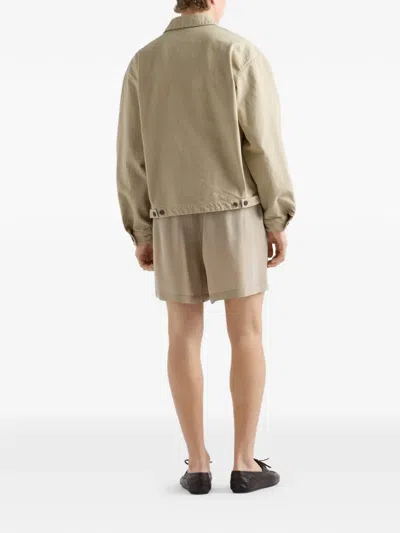 Prada Old Denim Blouson Jacket In Neutral
