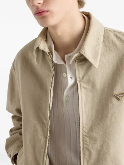 Prada Old Denim Blouson Jacket In Neutral