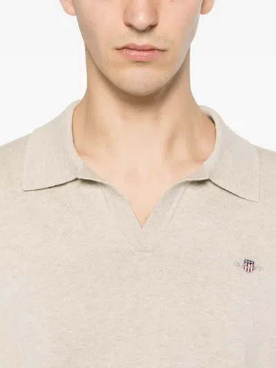 Gant Embroidered-logo T-shirt In Neutral