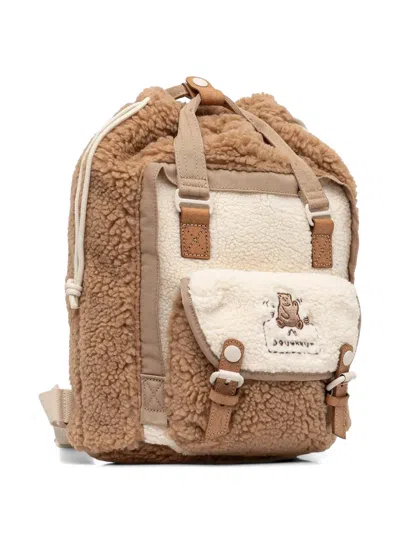 Doughnut Fleece-texture Bear-embroidered Backpack In Brown