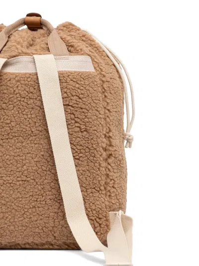 Doughnut Fleece-texture Bear-embroidered Backpack In Brown