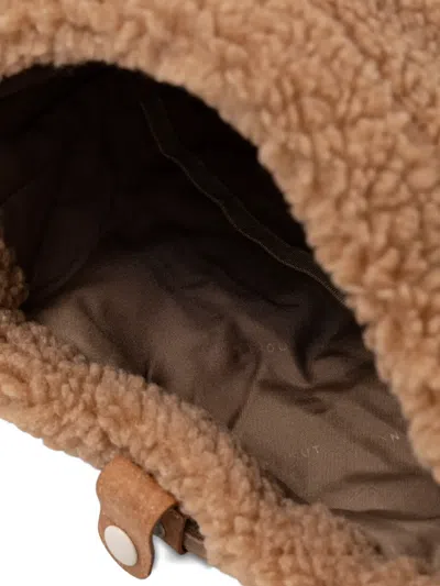 Doughnut Fleece-texture Bear-embroidered Backpack In Brown