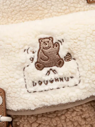 Doughnut Fleece-texture Bear-embroidered Backpack In Brown
