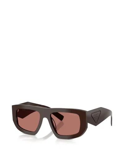 Prada Logo-engraved Rectangle-frame Sunglasses In Brown