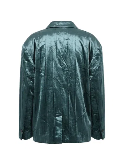 Dsquared2 Stripe 80s Velour Double-breasted Blazer In Green