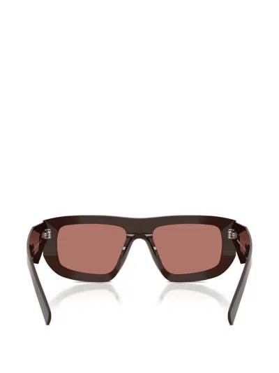 Prada Logo-engraved Rectangle-frame Sunglasses In Brown
