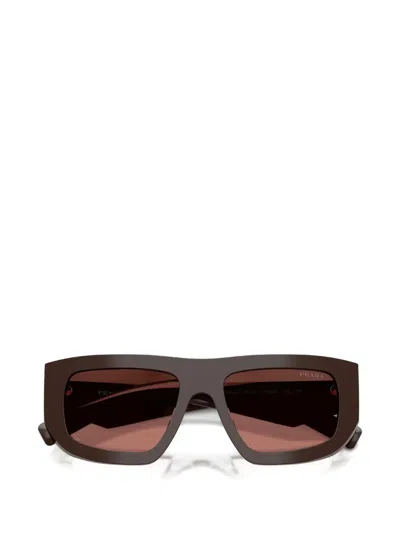 Prada Logo-engraved Rectangle-frame Sunglasses In Brown